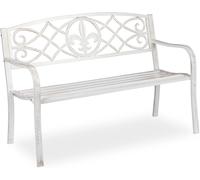 Ulteronixshop-Banc De Jardin, Solide, En Métal, Siège Avec Dossier En Fonte Pour L¿Extérieur, 86 X 127 X 57cm, Blanc/Bronze