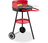 Ulteronixshop-Barbecue Charbon de Bois avec roulettes, Ø 42 cm, Grill Rond sur Roues, Protection Contre Le Vent, Noir/Rouge