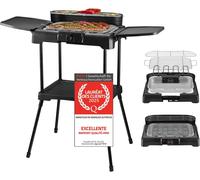 Ulteronixshop-Barbecue électrique 2 en 1 Barbecue de table et barbecue sur pied Cuisson sans fumée Régulateur de chaleur en continu 2 tables d'appoint Surface de rangement 2200 W