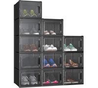 Ulteronixshop-Boîte à chaussures, Lot de 12 boite Rangement Chaussures en Platique Transparente, Empilable et Pliable, pour chaussures jusqu'à la pointure 46 boite a chaussure Respirante Noire