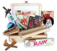 Ulteronixshop-Boîte en bois pour le stockage 16 x 12 x 5 ¿ Kit pour fumeurs + Accessoires pour cigarettes : Papier à rouler Raw + Bulldog + Actitube + Wax + 4 x autocollant