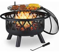 Ulteronixshop-Brasero avec Grillage, avec Protection étincelles & tisonnier, terrasse, D 75 cm, Jardin et terrasse, Noir