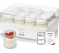 Ulteronixshop-Cloer 9921 Yaourtière pour 12 pots, chacun 150 ml de capacité, pour yaourts et ferments, minuterie, 8 à 14 heures, boîtier en plastique blanc, 17 W, couvercle transparent