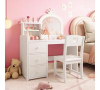 Ulteronixshop-Coiffeuse Princesse avec Miroir Couronne Et Lumières LED - Table De Maquillage Et Bureau 2-en-1 pour Fille, Stockage Intégré Enfant