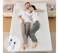 Ulteronixshop-Couverture Chauffante 2 Places - Surmatelas Chauffant 135x190cm Tissu Sherpa Blanc 200g/m² Ultra-Doux 45cm Deep Pocket 2 Zones & Commandes 10 Niveaux + Minut. 12h Sécurité CE Lavable Ma