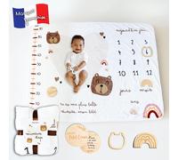 Ulteronixshop-Couverture Étape Bébé - Tapis Mois Bebe En Français - Tapis Photo Bebe Mois - Cadeau Naissance Fille Garçon - Baby Shower - Future Maman - Toise Imprimée Accessoires Inclus (Modèle Ours