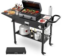 Ulteronixshop-Desserte de Jardin pour Plancha Pliable, Chariot de Barbecue Plan de Travail 78,7x43,2 cm, pour Préparation de Cuisine BBQ Extérieur, avec Porte-essuie-Tout, Crochets et Tablette Latéra