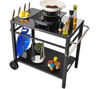 Ulteronixshop-Desserte Plancha à 2 Niveaux Chariot de Barbecue avec Grand Plan de Travail Table de Barbecue sur roulettes pour Four à Pizza Préparation de Cuisine BBQ Jardin Patio Extérieur 85 x 55 x