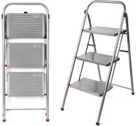 Ulteronixshop-Escabeau Pliable à 3 Marches 105 cm, Marchepied Robuste Pliable de Bricolage, Pour Intérieur/Extérieur, Capacité max 150 kg, Facile à Ranger, Acier Allié, Pieds Antidérapant, Rose/Gris