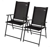 Ulteronixshop-Lot De 2 Chaises Pliantes, Fabriquées En Textilène Et Acier, Pliées Fines Effet Plat, Couleur Noire, Avec Accoudoirs, Max. 110 Kg, Design Léger Et Compact, Idéales Pour Jardin Ou Terras