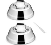 Ulteronixshop-Lot de 2 cloches à hamburger en acier inoxydable avec poignée anti-brûlure, cloche à fondre avec tournevis pour barbecue, steak, fromage, teppanyaki, extérieur et intérieur, passe au