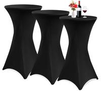 Ulteronixshop-Lot De 3 Housse Pour Table Haute De Bistrot Ø 60-65 Cm, Nappe Cocktail Ronde Noire, Housse De Table De Cocktail Extensible En Spandex Pour Table De Banquet De Cocktail De Mariage(Noire)
