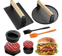 Ulteronixshop-Lot de 5 presses à hamburger en fonte, moule à hamburger rembourré 4 en 1, brosses à sauce incluses, ensemble de presses à hamburger antiadhésives pour la cuisson du barbecue et de la p