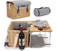 Ulteronixshop-Panier de Pique-Nique en Osier pour 2 ou 2 Personnes, Ensemble de Pique-Nique en Osier avec Table à vin en Bambou et Pieds en métal pour Camping et fête en Plein air