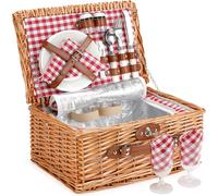 Ulteronixshop-Panier de Pique-Nique en Osier pour 2 Personnes, Panier en Osier avec Compartiment Isotherme, Panier de Pique-Nique pour 2 Personnes, Motif à Carreaux Rouges Classiques avec ustensiles