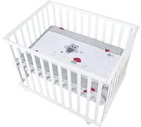 Ulteronixshop-Parc Bébé Rectangulaire En Bois 75 X 100 Adam & Eule + Tapis De Parc Bébé Et Roues Avec Freins - Base Ajustable En Hauteur - Blanc