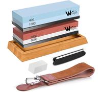 Ulteronixshop-Pierre à Aiguiser - Ensemble Aiguiseur de Couteau Professionel 400/1000 3000/8000 avec Base en Bambou Antidérapante Pierre à Aplatir Guide d'angle Lanière en Cuir