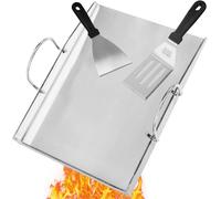 Ulteronixshop-Plancha universelle en acier inoxydable avec 2 spatules pour barbecue, 40 x 30 cm, pour barbecue à gaz Weber, Enders, Burnhard et accessoires de rechange pour barbecue au charbon de boi