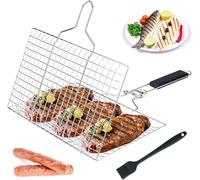 Ulteronixshop-PNOOFR Panier Grille pour Barbecue, Grille Barbecue, Plat Cuisson Barbecue en Acier Inoxydable avec poignée, Support de Barbecue Portable pour l'extérieur avec Brosse à Badigeonner