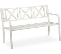 Ulteronixshop-Relaxdays Banc De Jardin, 2 Places, Terrasse, Balcon, Acier Solide, Jolie Banquette Stable, 80,5x127x63 Cm, Blanc-Bronze