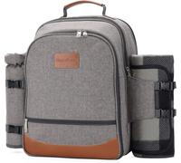 Ulteronixshop-Sac à Dos de Pique-Nique Isotherme pour 4 Personnes avec Ensemble Complet de Vaisselle, Compartiment Isotherme spacieux, Porte-Bouteilles et Grand Tapis de Pique-Nique imperméable