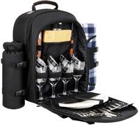 Ulteronixshop-Sac à dos de pique-nique pour 4 personnes avec couverture et panier de pique-nique pour 2 personnes avec pochette isotherme pour vin pour famille et couples (noir)
