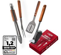 Ulteronixshop-Set d'accessoires de barbecue +brosse à barbecue Pince à barbecue, spatule, fourchette à barbecue, nettoyant pour barbecue également pour barbecue à gaz Coffret cadeau en acier