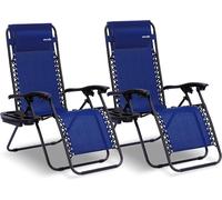 Ulteronixshop-Set De 2 Chaises Pliantes - Chaise Longue Réglable Pour Extérieur Avec Table Latérale, Porte-Gobelets, Oreillers Amovibles - Patio, Jardin, Plage - Bleu