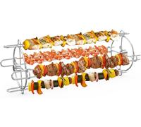 Ulteronixshop-Set de Brochettes Rotatives en Acier Inoxydable pour Tournebroche Barbecue, avec 4 Double Pique Anti-Chute d'Aliments, Grille pour rôtissoire pour Barbecue à gaz et Charbon de Bois