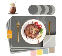 Ulteronixshop-Set de Table Carré Lavable et Dessous de Verre, Dessous de Table Double Face, Lot de 6 en Cuir PVC Antidérapant et Lavable Plastique, 43x30cm (Anthracite + Gris Clair)