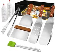 Ulteronixshop-Spatule Plancha Accessoires Set - 8Pcs INOX Ustensiles Barbecue Kit Professionnelle BBQ Plaque Teppanyaki Outils pour Griller, Cuisson à Plat, Crêpe, Camping Cadeau Noel