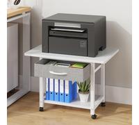 Ulteronixshop-Support Imprimante 2 Niveaux avec roulettes et Tiroir Meuble pour Imprimante Bureau 56x38 cm Organisation Scanner, Fax, Imprimante 3D Blanc