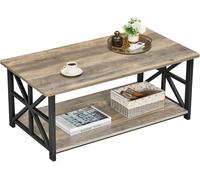 Ulteronixshop-Table Basse,Moderne de Salon,avec 2 Niveaux Rangement,X-Frame Métallique Pieds et Tray Design, Rectangulaire,Gris