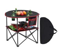 Ulteronixshop-Table Pliante Ronde De 72 Cm, Table De Camping Pique-Nique Portable Légère Et Compacte, En Tissu Oxford 600d, Imperméable, Avec 4 Porte-Gobelets Et 1 Sac De Transport, Pour Voyage, Noir