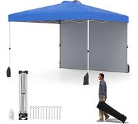 Ulteronixshop-Tonnelle Pliante 3 X 3 M Avec Paroi Latérale Et 4 Sacs De Sable, Tente De Réception Avec Sac À Roulettes, 8 Sardines, 4 Ancrages Et 4 Cordes À Vent, Protection Uv 50+, Extérieur, Bleu