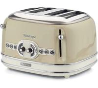 Ulteronixshop-Vintage 4 Slices Toaster 156, Grille-Pain avec 6 Niveaux de Grillage, Éjection Automatique, Fonction Décongélation, Tiroir Ramasse-Miettes Amovible, Corps en Acier Inoxydable, 1600W, Bei