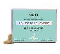 ULTI Paris Complément Alimentaire pour la Pousse des cheveux, Biotine, Roquette, Prêle Des Champs, Zinc, Cuivre, Sélénium, Vitamine B6. Fabriqué En France. 30 Gélules