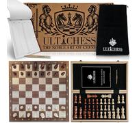 Ultichess - Echiquier Bois 39x39 cm Pliable | Jeu d’Échecs Magnétique | Jeu echec pliable avec coordonnées | Échiquier + Sac & carnet de Partie - Cadeau éducatif, jeu echec adulte enfant