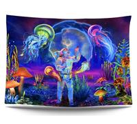 Ulticool - Astronautes Méduse - Tapisserie phosphorescente dans le noir - Lumière noire sous néon noire réactive aux UV - Blacklight Psychédélique Toile murale phosphorescente - 200 x 150 cm