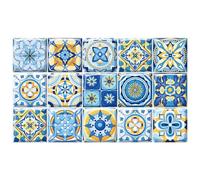 Ulticool - Autocollants imperméables carreaux autocollants - Design vaisselle bleu rétro - 15 x 15 cm - 15 pièces autocollants autocollants pour carrelage en film - cannelure pour mur salle de bain -