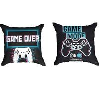 Ulticool - Housse de Coussin - Game on Off Controller Monitor Gaming - Set de 2 Motifs - 45 x 45 cm - Coussin décoratif sans Rembourrage - Taie d'oreiller pour canapé/lit - Noir Bleu Turquoise