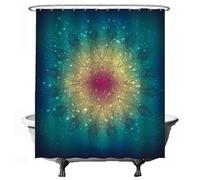 Ulticool - Rideau de Douche - Mandala Bohemian Gold Vert Rose - 180 x 200 cm - Anti Moisissure - Lavable - Imperméable - avec 12 Anneaux