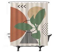 Ulticool - Rideau de Douche - Soleil Abstrait Naturel Boho Bohème - 180 x 200 cm - Lavable - Anti Moisissure - Imperméable - avec 12 Anneaux - Rouge Vert Beige
