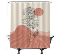Ulticool - Rideau de Douche - Soleil Montagne Plante Abstraite Bohème - 180x200cm -Anti Moisissure - Lavable - Imperméable - avec 12 Anneaux - Rouge Rose Beige