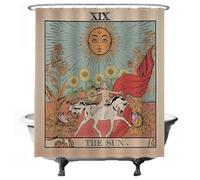 Ulticool Rideau de Douche - Soleil Nature Fleurs Tarot Horoscope Vintage Rétro - 180x200cm - Anti Moisissure - Lavable - Imperméable - avec 12 Anneaux - Rose Beige Orange