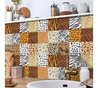 Ulticool Sticker étanche - Tigre Zèbre Panthère Girafe Safari - 15 x 15 cm - Lot de 15 autocollants autoadhésifs en film - Relief pour mur de salle de bain - Cuisine Mur de cuisine