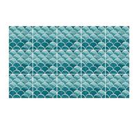 Ulticool - Sticker étanches autocollants pour carrelage - Écailles croissant de lune vert mer - 15x15 cm - Lot de 15 autocollants autoadhésifs pour carrelage en film - pour mur salle de bain - Mur de