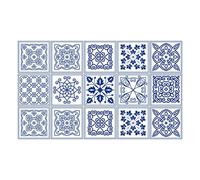 Ulticool - Stickers Imperméable Décoration Autocollants Carrelage - Mandala Bleu Blanc - 15 x 15 cm - Lot de 15 Pièces - Pour Mur Salle de Bain - Cuisine