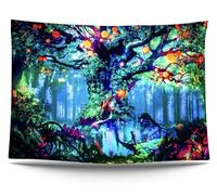 Ulticool Tapisserie murale arbre de conte de fées - Lumière noire sous réaction UV - Lumière fluorescente psychédélique - 200 x 150 cm
