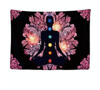 Ulticool - Tapisserie Murale Décorative Chambre - Chakra Énergie Healing Noir Rose Mandala - 200 x 150 cm Grand - Papier Peint Tissu - Tapestry Aesthetic Wall - Décoration Panoramique